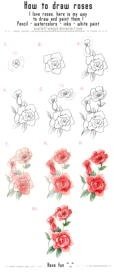 122 - Draw and paint roses by Scarlett-Aimpyh