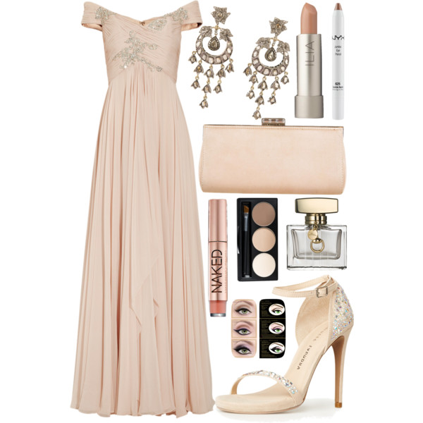 A fashion look from September 2014 featuring Marchesa gowns, Chinese Laundry sandals and Judith Leiber clutches. Browse and shop related looks.