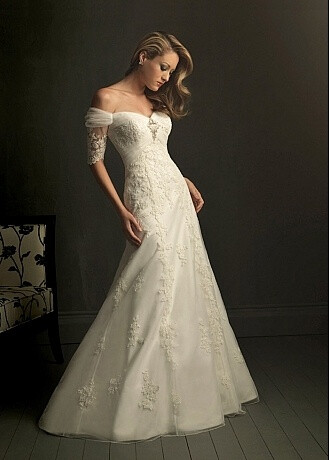 Elegant Tulle A-Line Off-the-shoulder Wedding Dress With Appliques and Beadings~~~