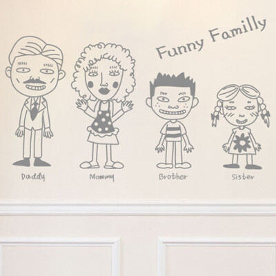 funny family 美满的四口之家 卡通卧室客厅背景装饰贴 艾薇墙贴