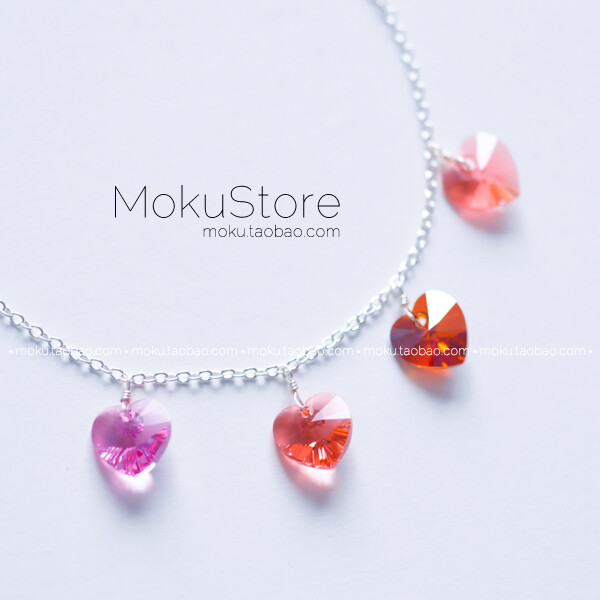 定制 MokuStore●清新 糖果色施家水晶爱心 锁骨链|短项链[彩虹心*樱]