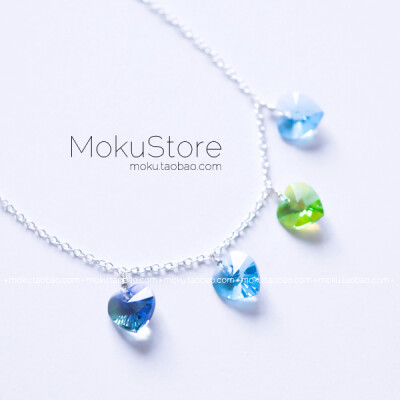 定制 MokuStore●清新糖果色施家水晶爱心 锁骨链|短项链[彩虹心*薄荷]