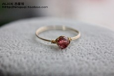 纯手工 极品果冻色草莓晶 14k 包金 尾戒 戒指