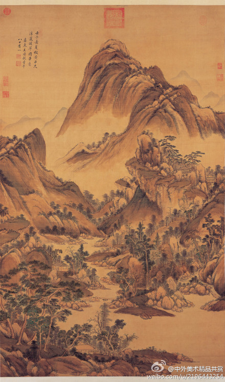 【國(guó)畫(huà)1476】清 王時(shí)敏《浮嵐暖翠圖》—— 紙本設(shè)色，清代王時(shí)敏國(guó)畫(huà)作品，現(xiàn)藏臺(tái)北故宮博物院。