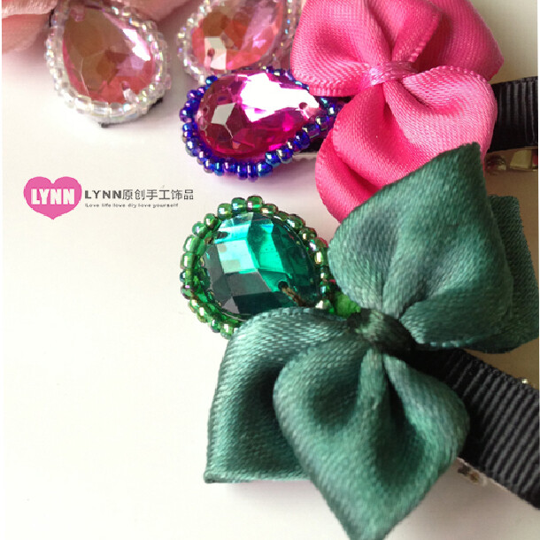 LYNN原创手工饰品店~串珠蝴蝶结对夹 韩版发饰发夹~水钻