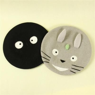 宫崎骏的幻想世界小煤球与龙猫卡通手作羊毛毡毛呢贝雷帽子