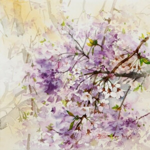 淡淡的水彩花，很美。來自韩国画家Ryu Eunja作品。