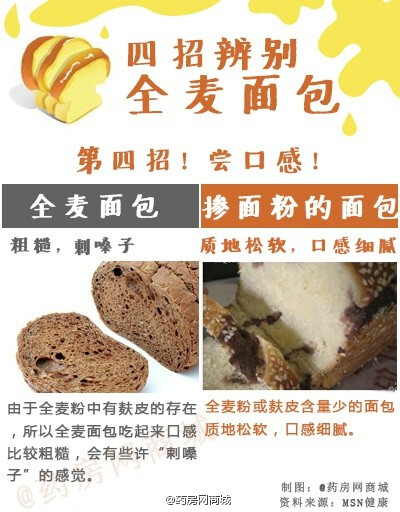 【如何 辨别全麦面包？】全麦面包富含膳食纤维，是瘦身和调理肠道问题的极佳食品之一。但有些面包打着全麦面包的幌子，实际上是加了焦糖考糊了。到底如何挑选辨别真正的全麦面包？总结简单四招~