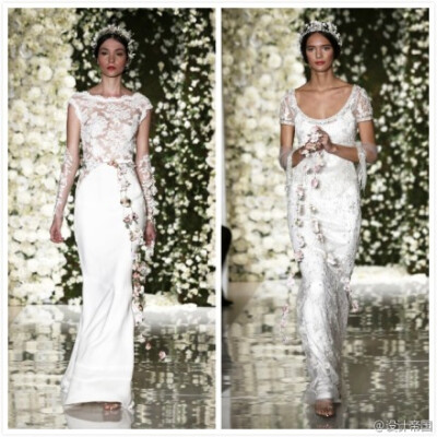 Reem Acra 2015秋冬的婚纱新作，把我们带到了一个仙子的世界。长长的花蔓缠绕出一个精灵的王国。看到如此美貌的花嫁纱，你会@ 谁呢？