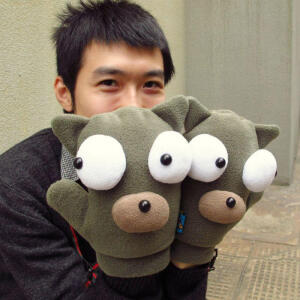 创意站 PLUMO原创 米大眼 军绿 萌可爱连指手套秋冬温暖礼品