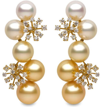 Yoko London - Girandola Collection - 18k yellow gold earrings with 2.18cts. of diamonds white golden south sea pearls 10 - 12 mm.