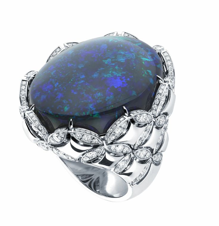 Louis Vuitton's Galaxie Monogram ring in white gold with an impressive 45.50 black Australian cabochon opal and 2.02ct diamonds