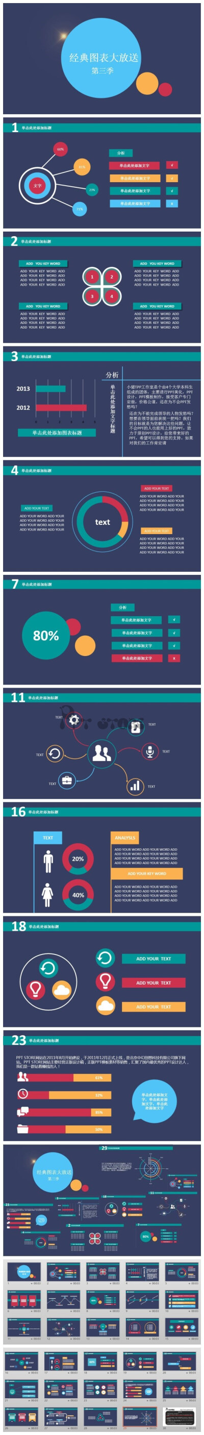 28套经典配色图表第三季（含效果视频）PPT模板