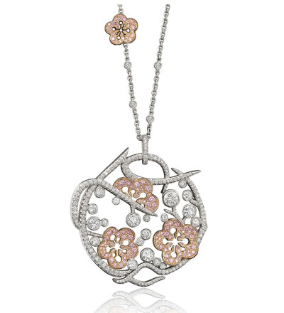 Large Blossom Pendant.A exquisite, sparkling pendant from Boodles' iconic Blossom collection, set with 4.07ct of white and 1.65ct of pink round-brilliant cut diamonds in platinum and 18ct rose gold on…