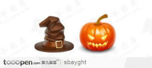 万圣节南瓜和一顶巫婆的帽子