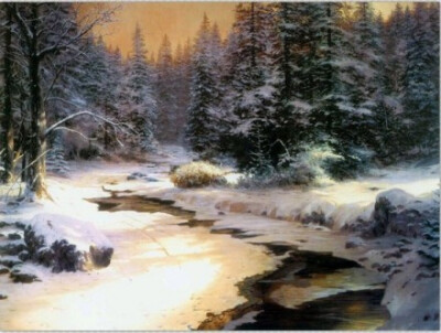 来自美国画家Thomas Kinkade（1958-2012）的作品，他的绘画作品以鲜活的颜色和柔和的光线著称，画作充满光影的魅丽变化，因而被称之为the Painter of Light。