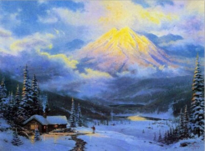 来自美国画家Thomas Kinkade（1958-2012）的作品，他的绘画作品以鲜活的颜色和柔和的光线著称，画作充满光影的魅丽变化，因而被称之为the Painter of Light。