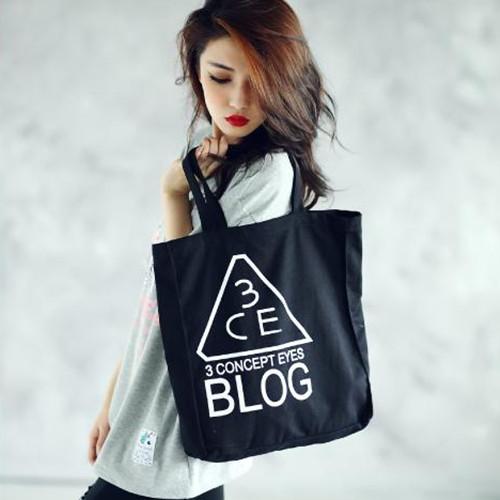 韩国stylenanda官网3CE长方形帆布单肩包袋环保手提布袋原宿