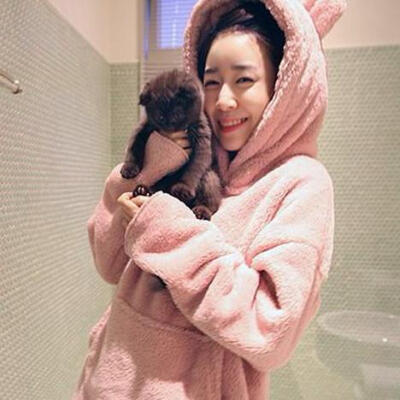 韩国Pink熊耳朵秋冬宽松加厚保暖羊羔绒女士家居服睡衣可爱套装女