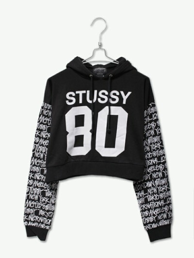 Stussy ALLOVER CITIES 80 CROPPED HOOD 214213 BLACK