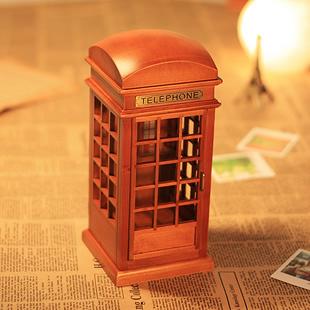 电话亭音乐盒八音盒 木质 模型 复古 创意 生日礼物送男孩 儿童
