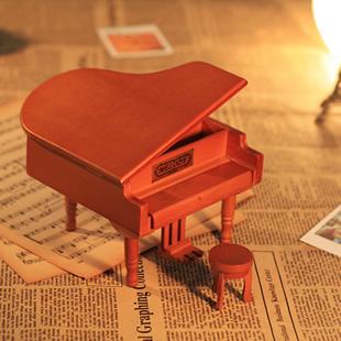 三角钢琴音乐盒 八音盒 木质复古 生日礼物 情侣礼物 创意 新奇