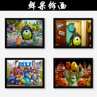 Monster University 迪斯尼卡通怪兽大学装饰画儿童房挂画有框画