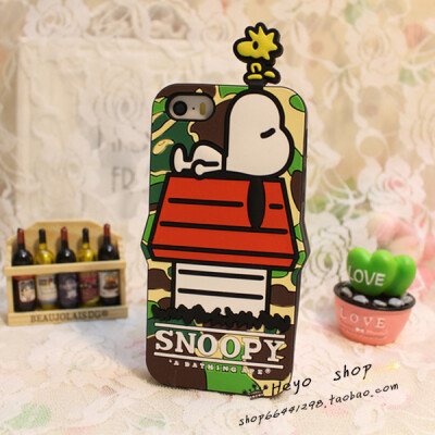 iphone5/5S 史努比手机壳 硅胶 Bape×Snoopy iphone4 迷彩手机壳