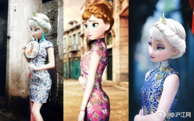#午间一萌# 《Frozen》里的Elsa和Anna, 穿上中国旗袍，我的天！美诶~ Wow！！！
