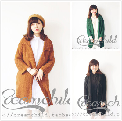 creamchild14秋冬清新复古宽松针织外套w closet nice claup kbf
