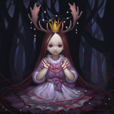 dark forest-胖达panda_原创,插画,人物,厚涂,女孩_涂鸦王国