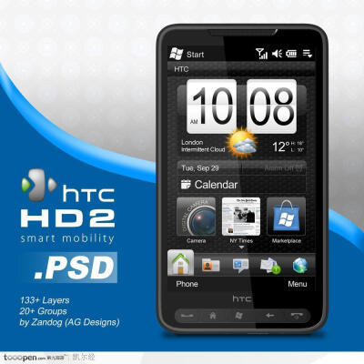 热门手机－HTC HD2大屏幕触控手机(133个图层)