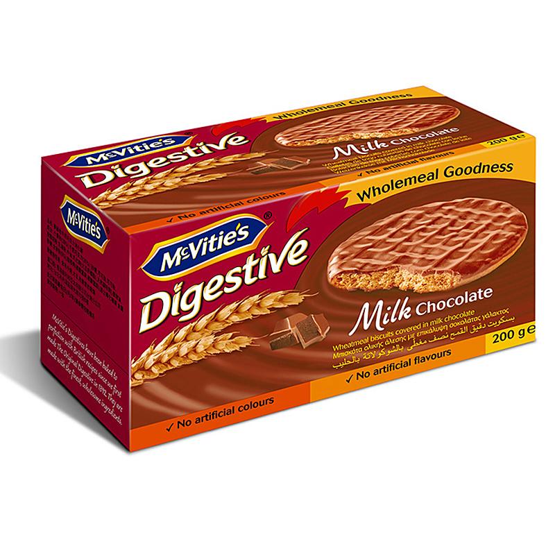 Mcvities麦维他 进口牛奶黑巧克力消化饼干低热量高纤维200g包