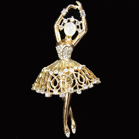 Trifari Sterling 'Alfred Philippe' Moonstone and Diamante Pirouetting Ballerina Pin, 1947