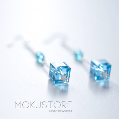 定制 MokuStore●手工●冰蓝色 施华洛世奇水晶 耳环[Ice Cube]