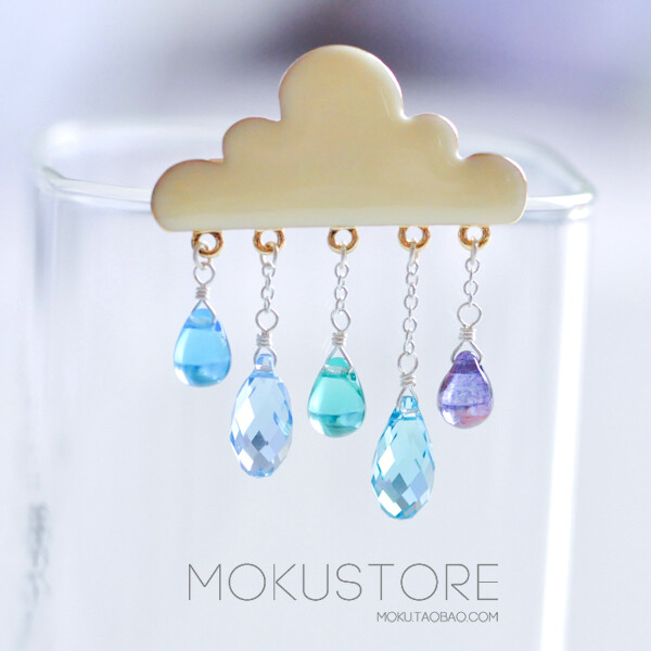 MokuStore●手工●清新 云朵+彩色水晶琉璃 胸针[薄荷雨]