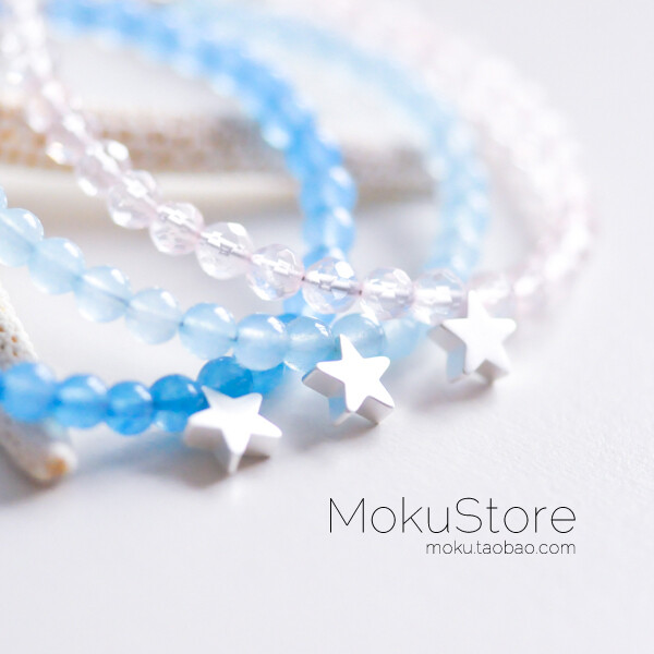 定制 MokuStore●手工●粉彩软妹色 玉髓粉晶+银色星星 手链[少女星]