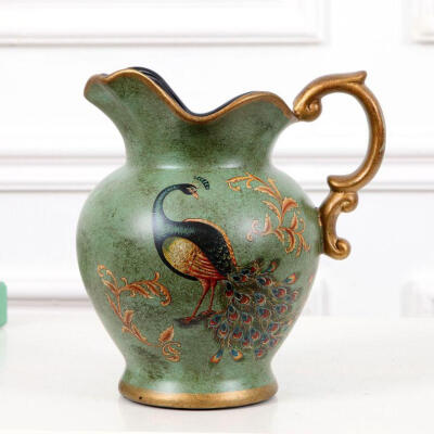 安纳贝尔翡翠孔雀美式手绘花瓶做旧复古花瓶 家居装饰品创意摆件