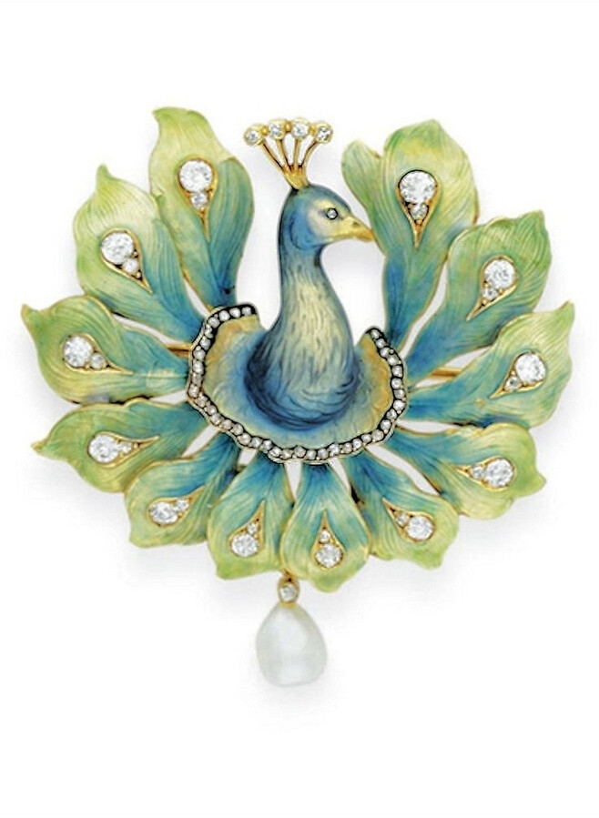 Broche Ancienne Paon En Bronze Style Art Nouveau - Bijou Vintage - Occasion En Bon état