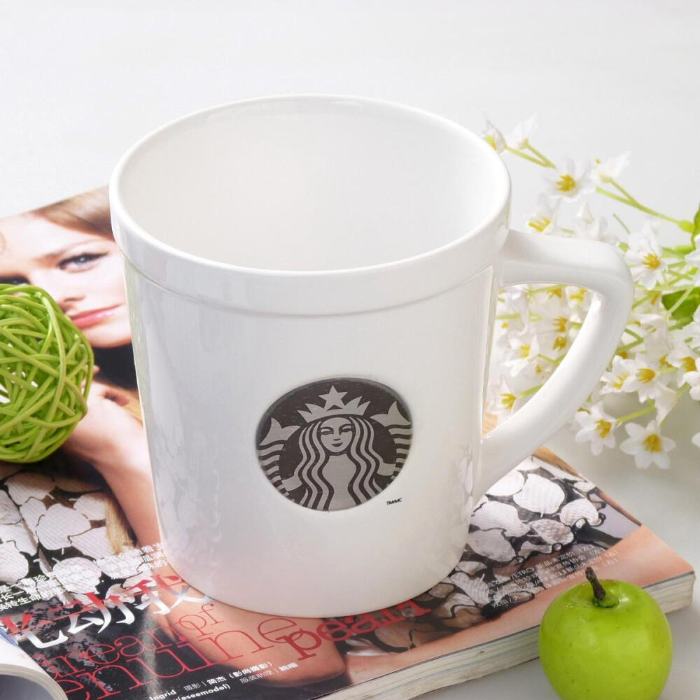 特惠景德镇出口陶瓷器星巴克金属徽标加大水杯子咖啡杯