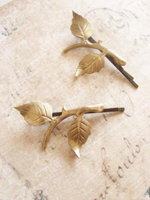 手作欧美杂志街拍推荐进口金色质感树叶发夹 新娘伴娘的发饰 边夹