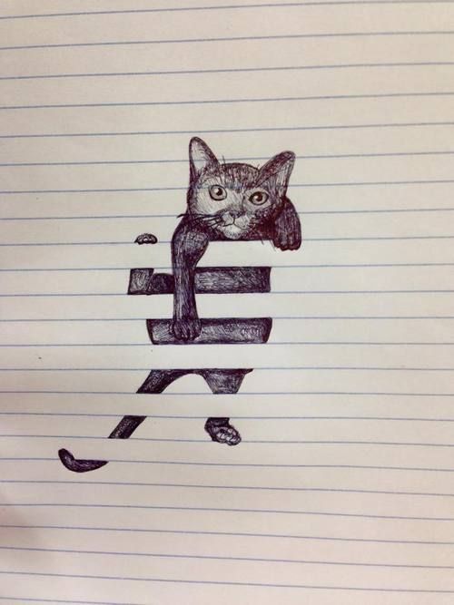 Cat climbing on lined paper - best drawing ever #doodles