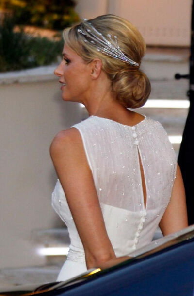 Princess Charlene of Monaco wearing her lovely diamond foam tiara.