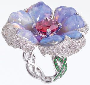 Carved Opal Flower Ring.