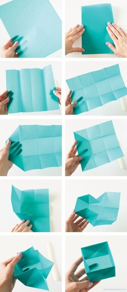 手工达人的折纸教程：折个蓝蓝的盒子