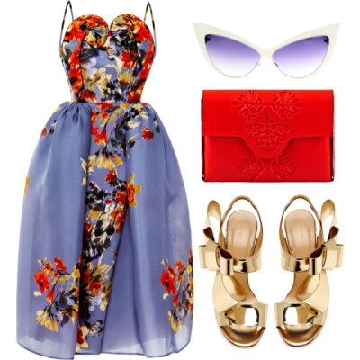 A fashion look from September 2013 featuring Delpozo dresses, Delpozo sandals and MeDusa clutches. Browse and shop related looks.