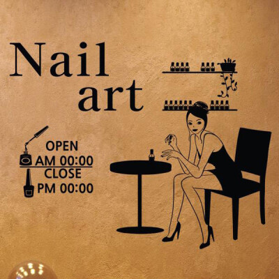 nail art 1 美甲美容店铺橱窗玻璃贴指甲油营业时间墙贴 艾薇墙贴