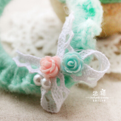 原创手工薄荷绿宝宝毛线钩花树脂玫瑰清新森女发圈发饰满50包邮