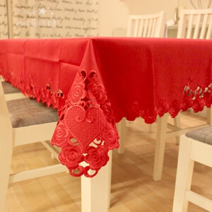 结婚季*外贸出口 欧式贡缎 刺绣布艺 红色 茶几布 圆桌布 餐桌布的图片