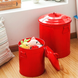 欧润哲 红色铁皮收纳桶 洗衣粉桶米桶储物罐零食罐收纳罐套装的图片